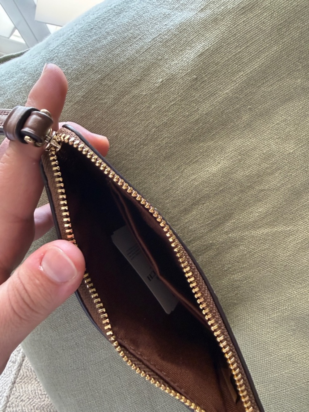 Coach Brown Signature Canvas Wristlet with Leather Trim Zipper - Picture 4 of 5